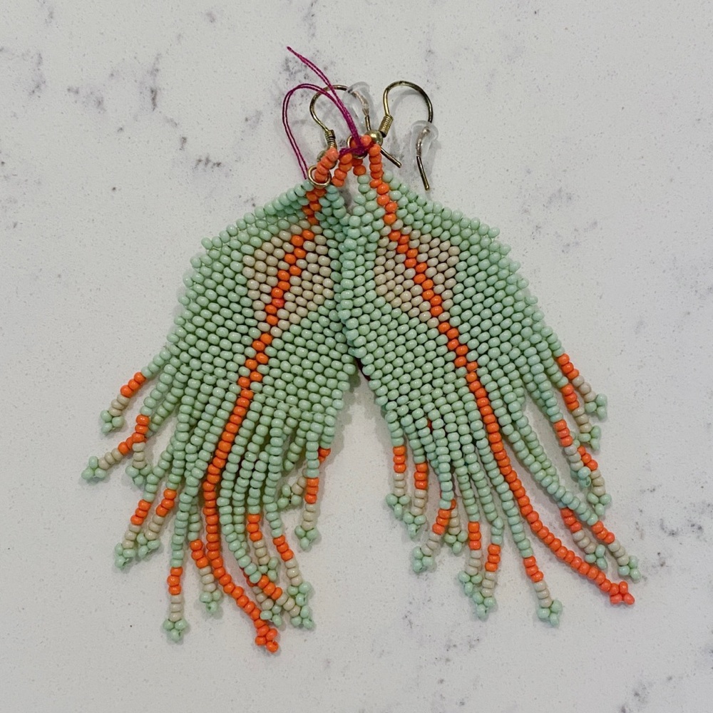 INK+ALLOY Beaded Mint Orange Fringe Earrings